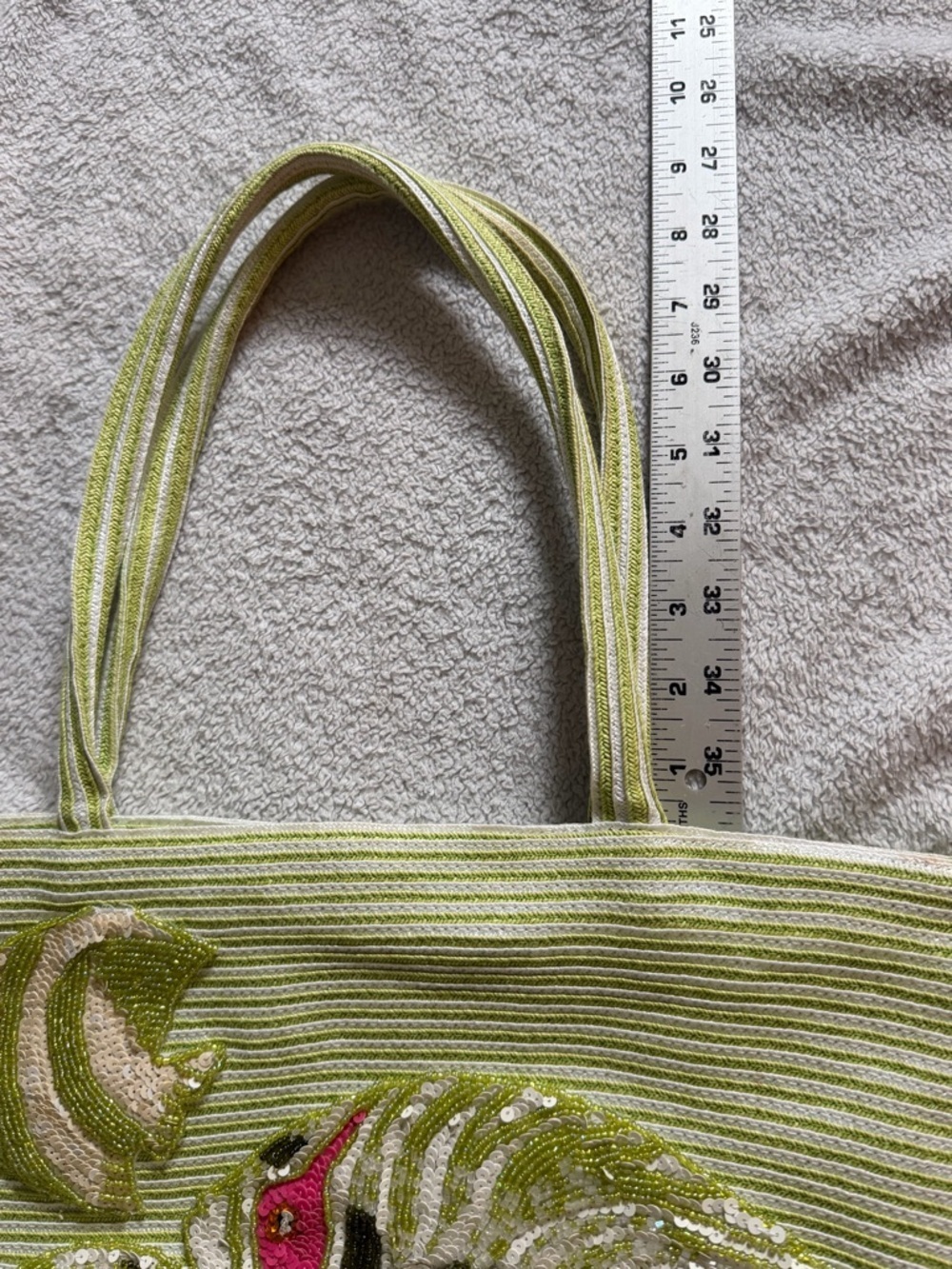 Eric Javitz | Green and White Straw Tote Sequin Fish Bag Resort Beach Purse - Picture 12 of 13
